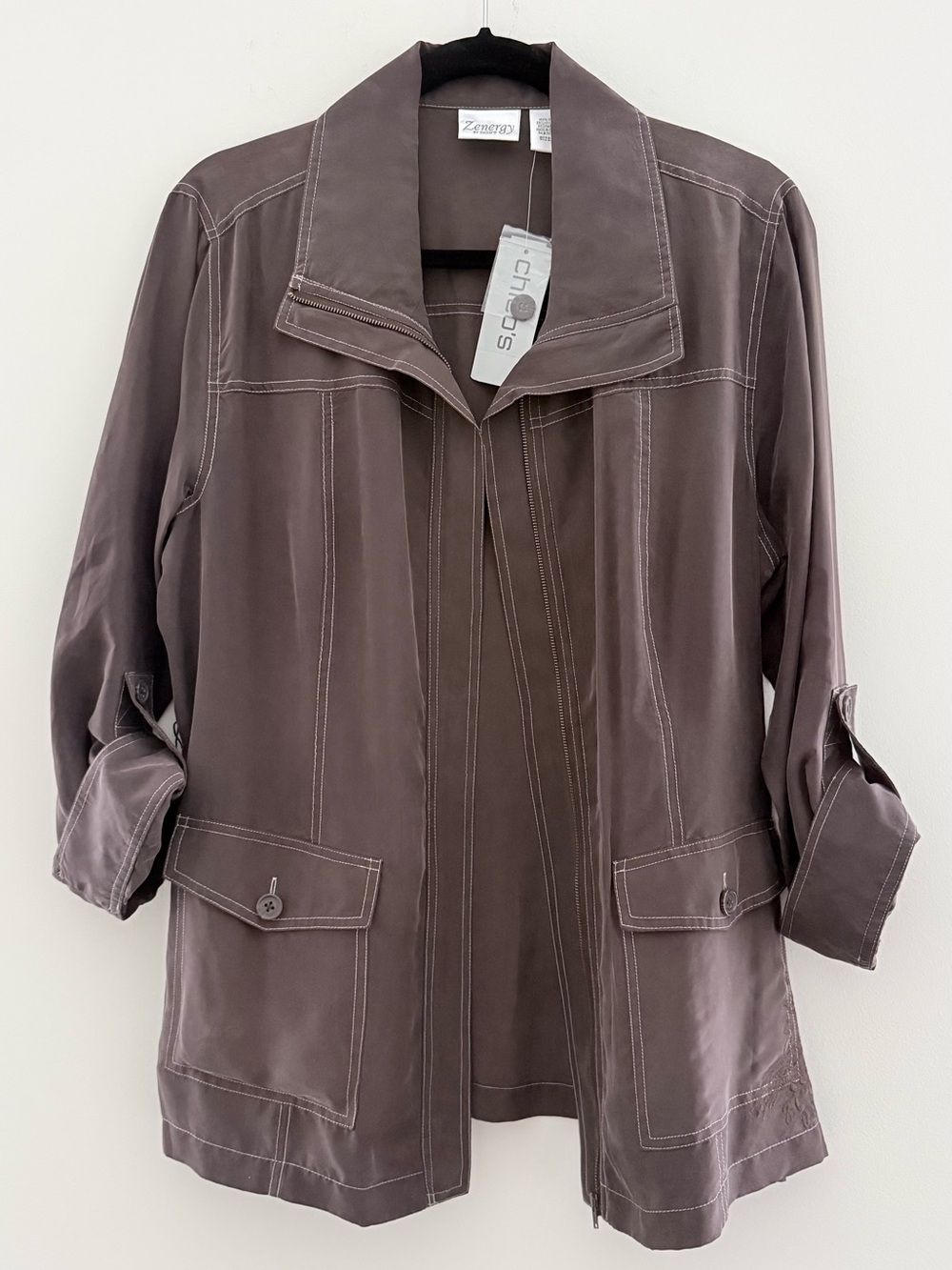 Chico's Zenergy 100% Silk Jacket in Chocolate color